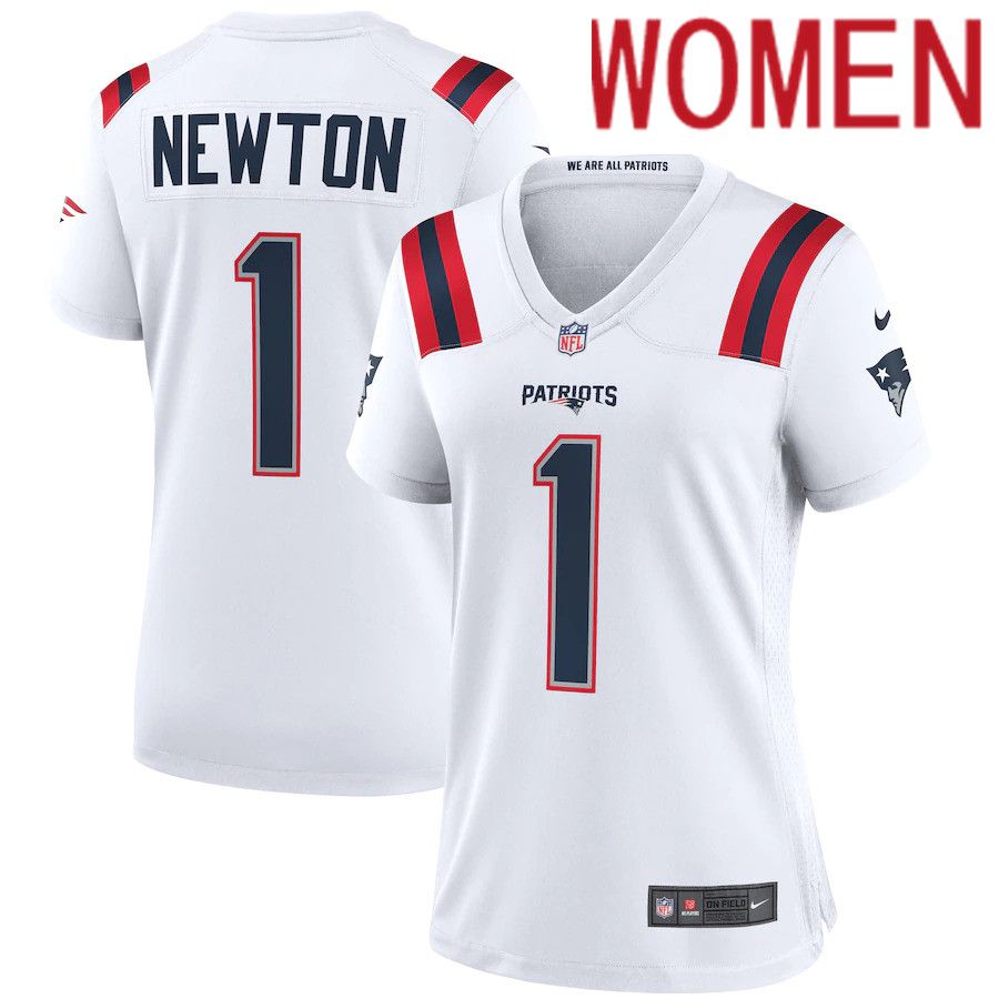 Women New England Patriots #1 Cam Newton Nike White Game NFL Jersey->women nfl jersey->Women Jersey